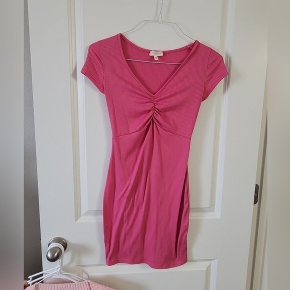 See You Monday Barbie Pink Ribbed Bodycon Dress